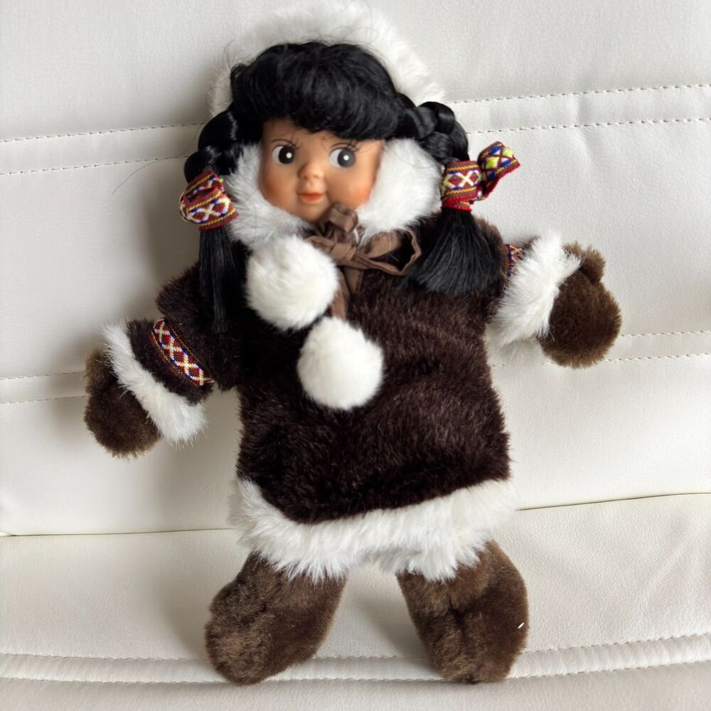 Artic Circle Anchorage Alaska 12" Faux Fur Eskimo Soft Plush Bean Bag Belly Doll